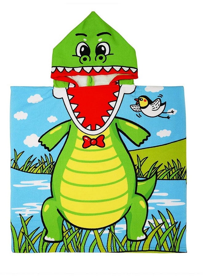 W2S Printed Hooded Poncho Bath Towels for Kids. Soft Absorbing Cartoon Printed Towels Full Size. 0-6 yrs, Size: 60x120 cm. (Crocodile) - Image 3