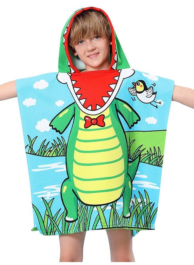 W2S Printed Hooded Poncho Bath Towels for Kids. Soft Absorbing Cartoon Printed Towels Full Size. 0-6 yrs, Size: 60x120 cm. (Crocodile) - Image 1