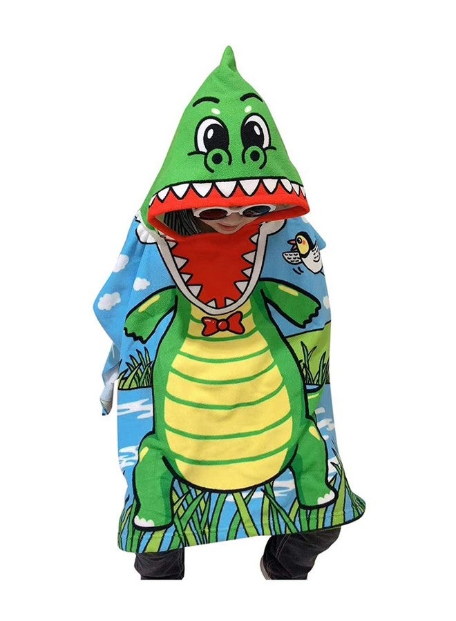 W2S Printed Hooded Poncho Bath Towels for Kids. Soft Absorbing Cartoon Printed Towels Full Size. 0-6 yrs, Size: 60x120 cm. (Crocodile) - Image 2