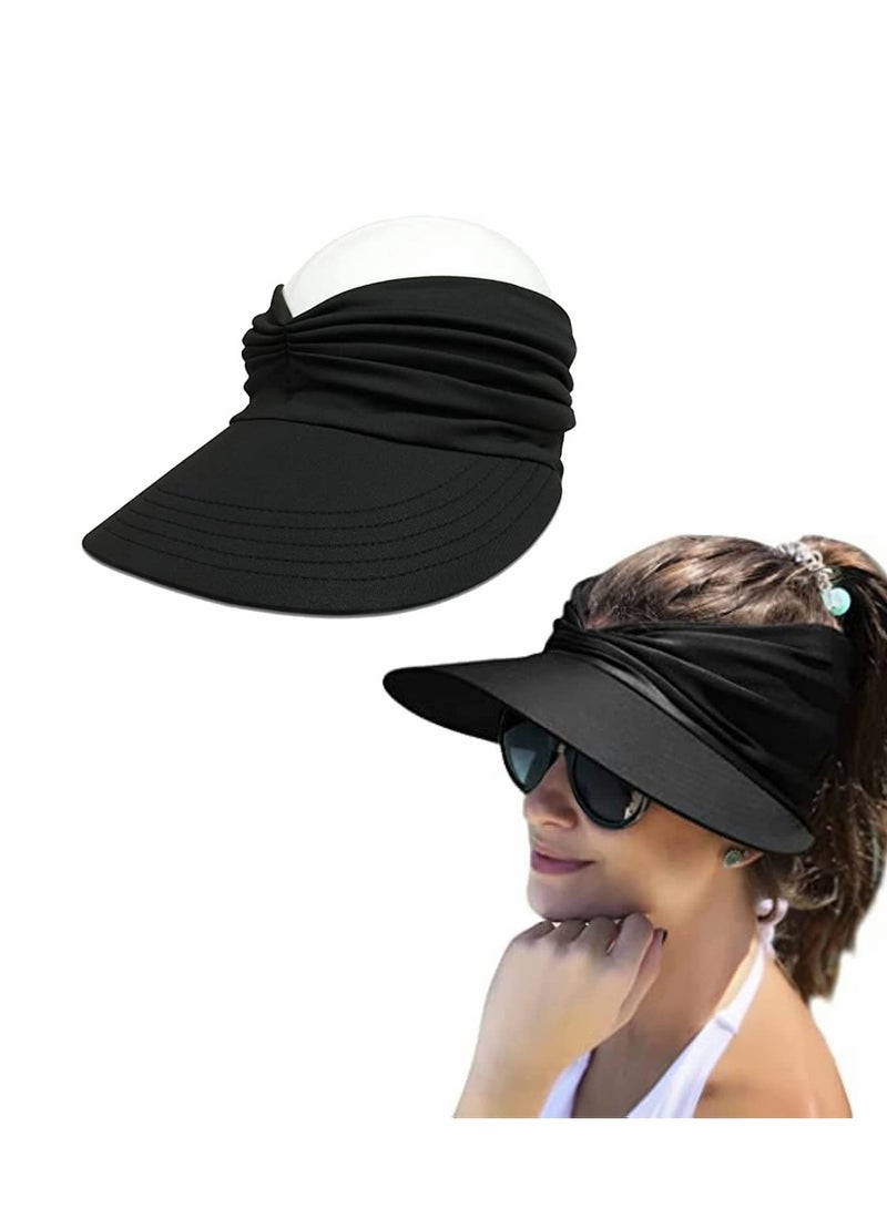 Excefore قبعة شمس للنساء، قبعة واقية من الشمس للشاطئ مع حماية من الأشعة فوق البنفسجية بحافة عريضة للرياضة والشاطئ والجولف والمشي لمسافات طويلة باللون الأسود - Image 1