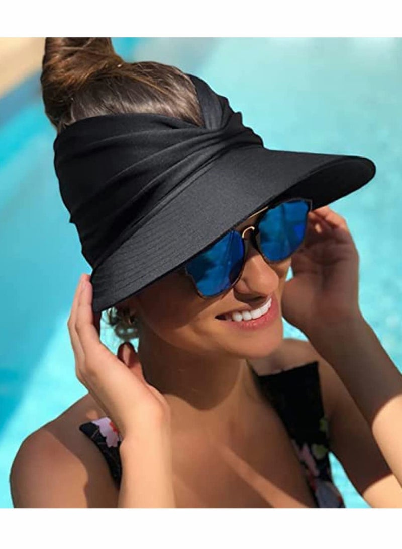 Excefore قبعة شمس للنساء، قبعة واقية من الشمس للشاطئ مع حماية من الأشعة فوق البنفسجية بحافة عريضة للرياضة والشاطئ والجولف والمشي لمسافات طويلة باللون الأسود - Image 4