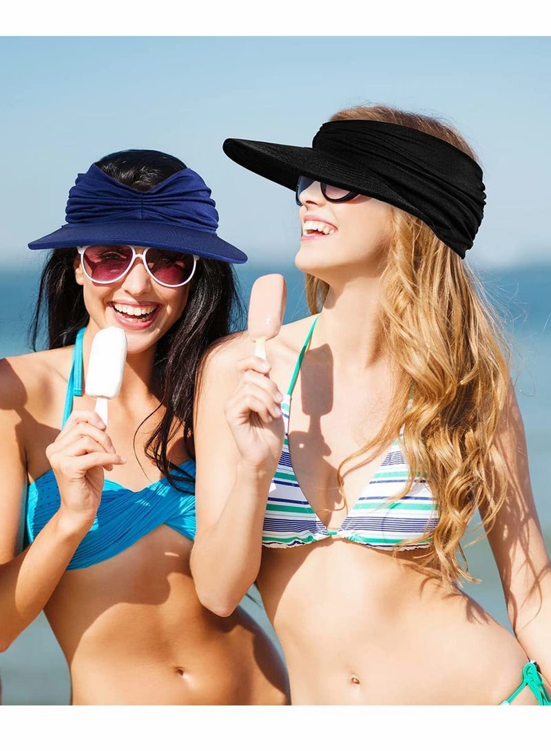 Excefore قبعة شمس للنساء، قبعة واقية من الشمس للشاطئ مع حماية من الأشعة فوق البنفسجية بحافة عريضة للرياضة والشاطئ والجولف والمشي لمسافات طويلة باللون الأسود - Image 5