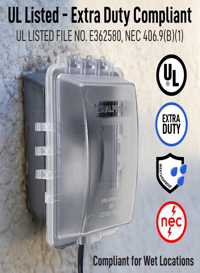 Sealproof 2-Gang Weatherproof Exterior In Use Outlet Cover and Box Kit - Double Gang Metallic Electrical Outlet Box with Three 1/2-Inch Holes and UL Extra Duty, Lockable, In Use Outdoor Outlet Cover - Image 2
