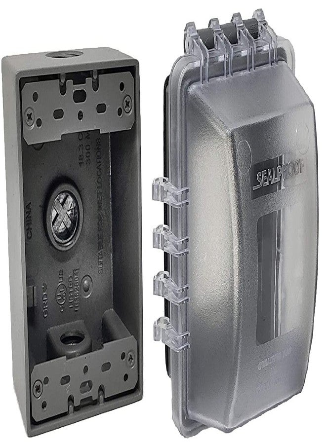 Sealproof 2-Gang Weatherproof Exterior In Use Outlet Cover and Box Kit - Double Gang Metallic Electrical Outlet Box with Three 1/2-Inch Holes and UL Extra Duty, Lockable, In Use Outdoor Outlet Cover - Image 1