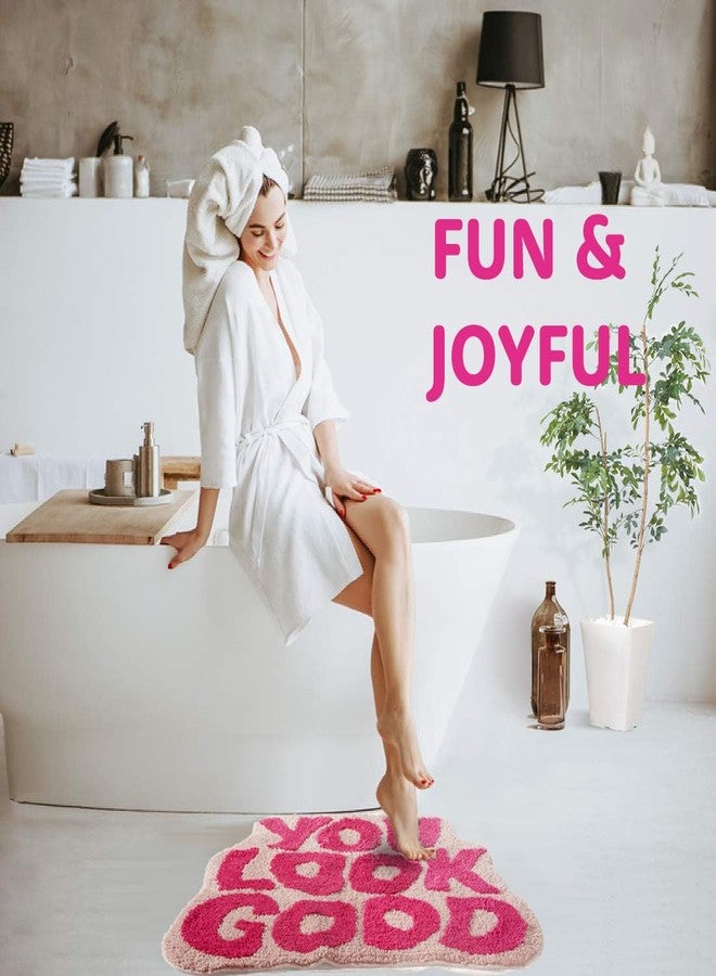 DyeFury You Look Good Bath Mat Pink, Cute Bathroom Rugs for Girls Fun Funny Funky Rug Bedroom Pink Preppy Bathroom Decor Hello Beautiful Gorgeous Bath Rugs for Kids Women Non-Slip, 25" x 21" - Image 4