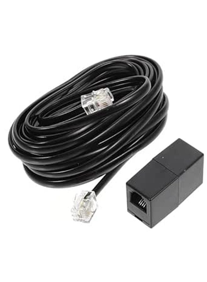 15Ft Black 4 Core RJ11 Telephone Cable with Coupler and Staples Kit - Image 1