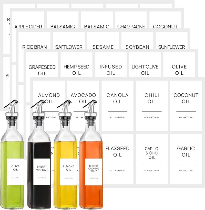 TESWEY 100 PCS Oil and Vinegar Labels for Bottles,Olive Oil and Avocado Oil Labels Stickers for Squeeze Dispensers,Cooking Oil Bottle Jar Labels(White) - Image 1