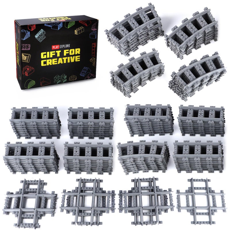 MOCBROPCS 103pcsCity Train Tracks Extension Accessory Set Compatible with Major City Train Sets 60205 60238 Railroad Building Toy for Kids Gift for Train Enthusiasts40 Curved 56 Straight 7 Crossing Rails - Image 3