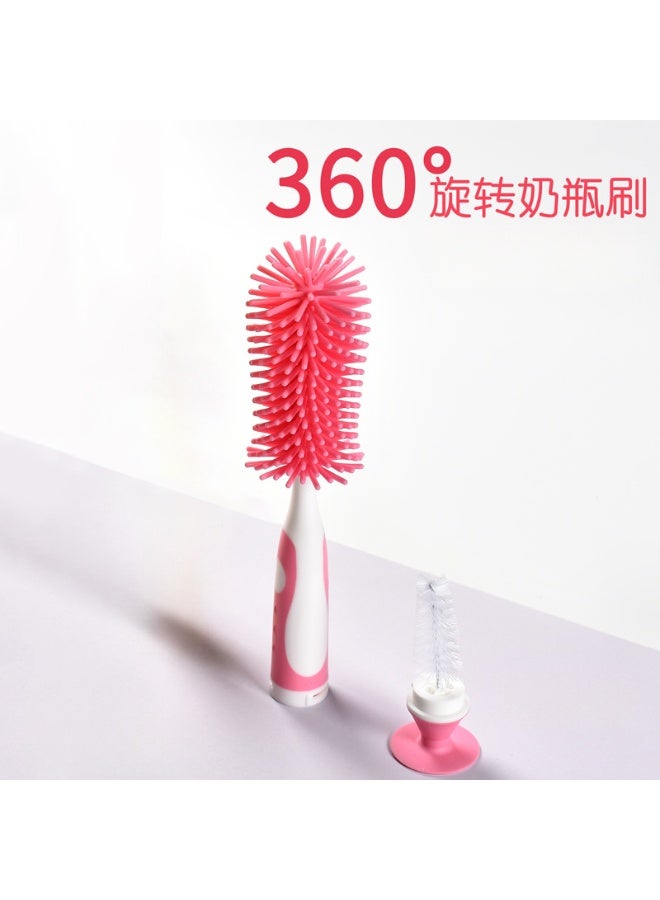 2-in-1 360° rotating baby bottle brush kit, white long handle design, spiral brush head, can be flexibly rotated deep into the inside of the baby bottle, safe material does not hurt the baby bottle, to achieve full-angle cleaning.The end of the brush handle is equipped with a non-slip grip, which is convenient for parents to operate with one hand. It is a practical tool for cleaning baby bottles after feeding infants and young children. - Image 1