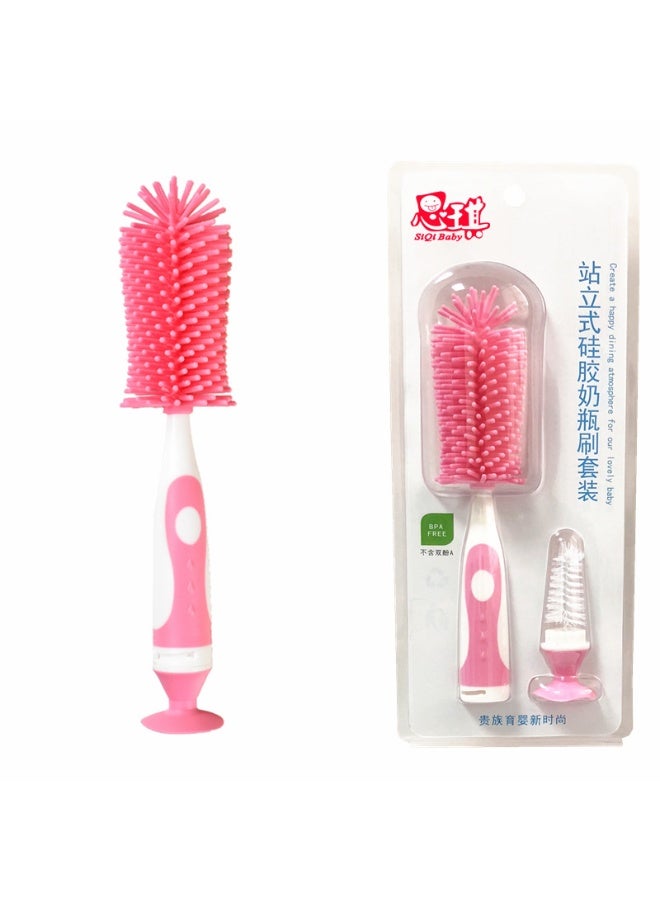 2-in-1 360° rotating baby bottle brush kit, white long handle design, spiral brush head, can be flexibly rotated deep into the inside of the baby bottle, safe material does not hurt the baby bottle, to achieve full-angle cleaning.The end of the brush handle is equipped with a non-slip grip, which is convenient for parents to operate with one hand. It is a practical tool for cleaning baby bottles after feeding infants and young children. - Image 2