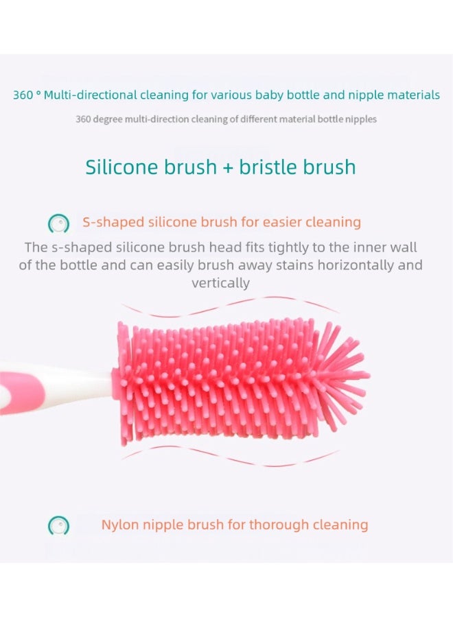2-in-1 360° rotating baby bottle brush kit, white long handle design, spiral brush head, can be flexibly rotated deep into the inside of the baby bottle, safe material does not hurt the baby bottle, to achieve full-angle cleaning.The end of the brush handle is equipped with a non-slip grip, which is convenient for parents to operate with one hand. It is a practical tool for cleaning baby bottles after feeding infants and young children. - Image 4