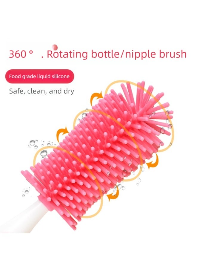 2-in-1 360° rotating baby bottle brush kit, white long handle design, spiral brush head, can be flexibly rotated deep into the inside of the baby bottle, safe material does not hurt the baby bottle, to achieve full-angle cleaning.The end of the brush handle is equipped with a non-slip grip, which is convenient for parents to operate with one hand. It is a practical tool for cleaning baby bottles after feeding infants and young children. - Image 5