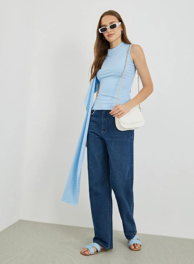 Take Two Textured Round Neck Sleeveless Top