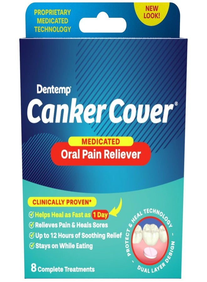 Dentemp Canker Cover - Canker Sore Medicine Pain Reliever (8 Count) - Canker Sore Treatment to Relieve Canker Pain, Mouth Sores & Mouth Irritation - Fast Acting Canker Sore Relief Tablets for Adults - Image 1