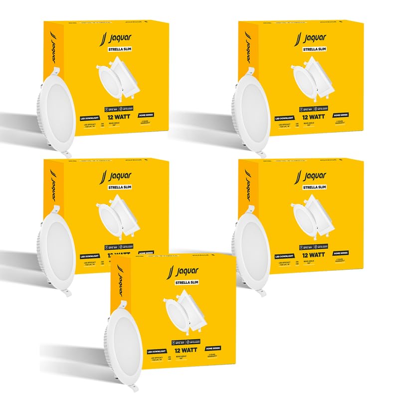 Jaquar Strella Slim 12W Round Recess Down Light - Warm White, Energy Efficient LED Ceiling Light for Home and Office (Pack of 5) - Image 1