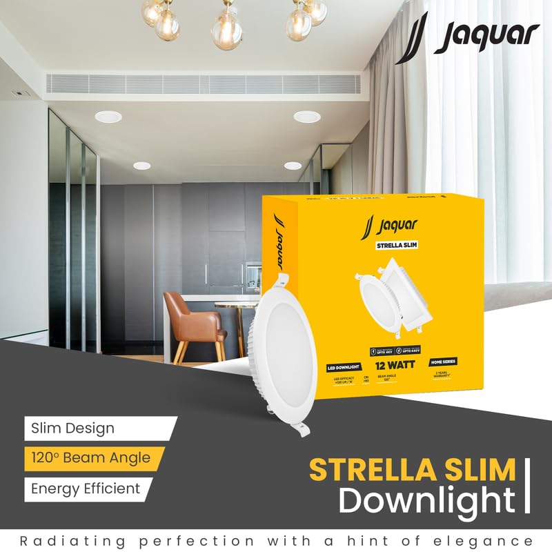 Jaquar Strella Slim 12W Round Recess Down Light - Warm White, Energy Efficient LED Ceiling Light for Home and Office (Pack of 5) - Image 2