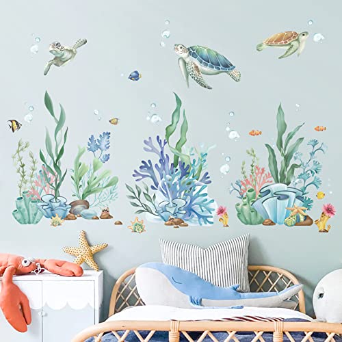 wondever Ocean Seaweed Grass Wall Stickers Turtle Under The Sea Peel and Stick Wall Art Decals for Baby Nursery Kids Bedroom Bathroom - Image 3
