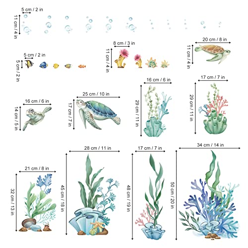 wondever Ocean Seaweed Grass Wall Stickers Turtle Under The Sea Peel and Stick Wall Art Decals for Baby Nursery Kids Bedroom Bathroom - Image 4