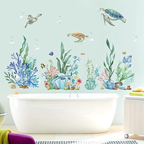 wondever Ocean Seaweed Grass Wall Stickers Turtle Under The Sea Peel and Stick Wall Art Decals for Baby Nursery Kids Bedroom Bathroom - Image 2