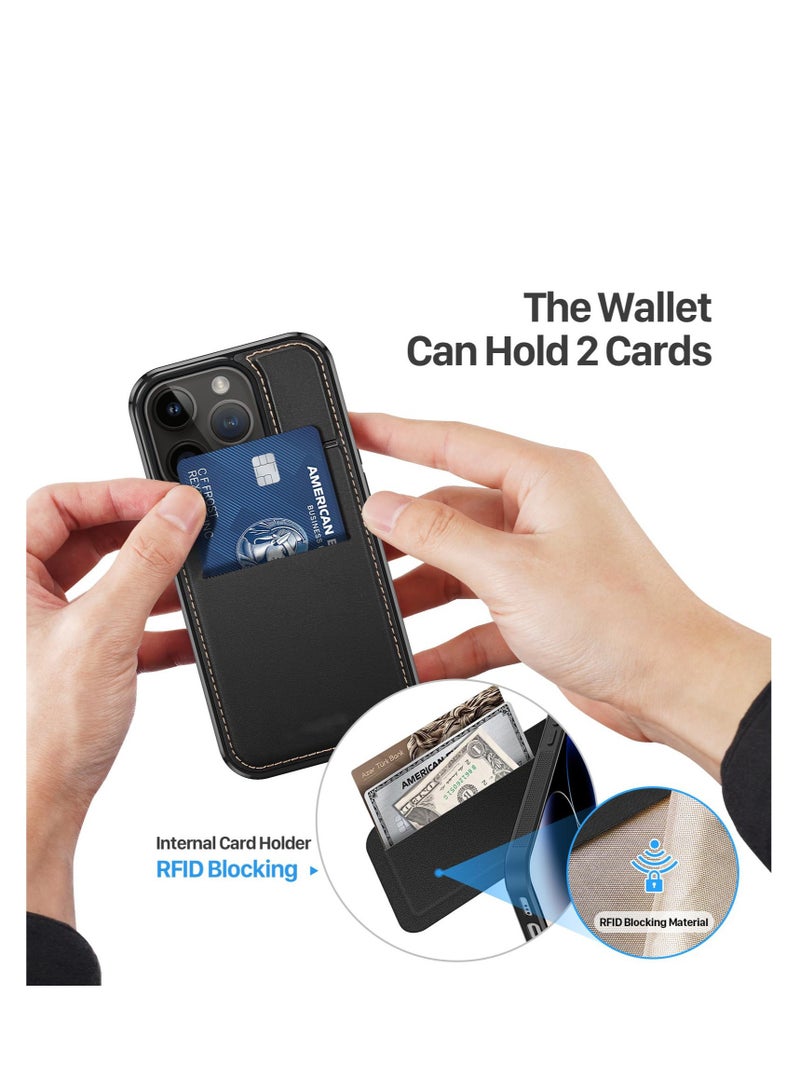 Excefore For iPhone 15 Pro Max Case, Magnetic Phone Case with Kickstand and Credit Card Holder, 3 in 1 Dual Card Protection Case, Leather Heavy Duty Protective Case Cover (Black) - Image 3