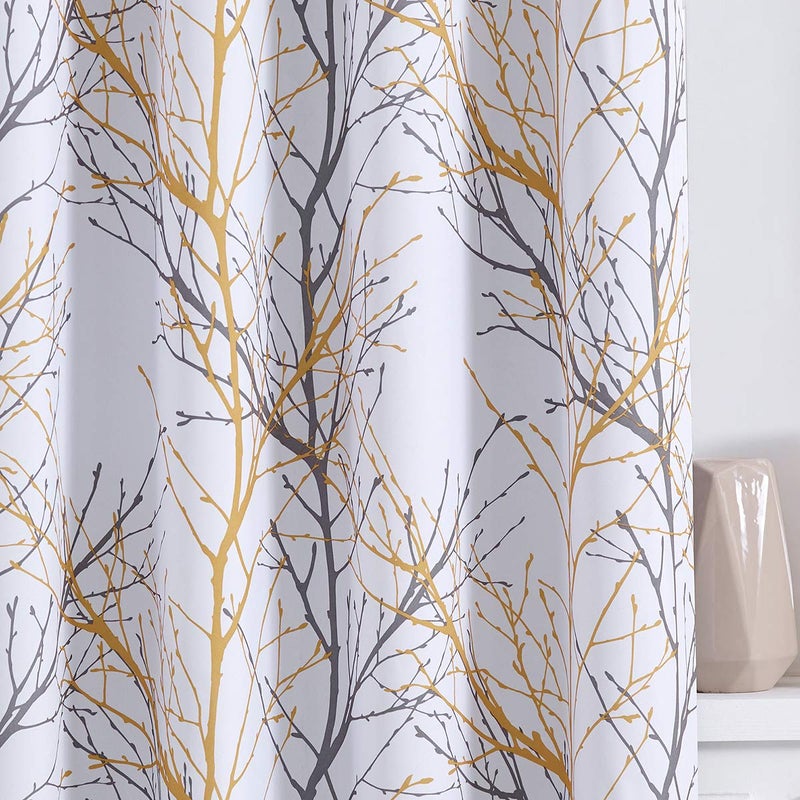 FMFUNCTEX 100% Blackout Curtains Yellow White Tree Liner Curtains for Bedroom  Branch Partterned Curtains 63 inch Length for Living Room  Room Darkening Thermal Insulated Drapes  Grommet Top 2 Panels - Image 1