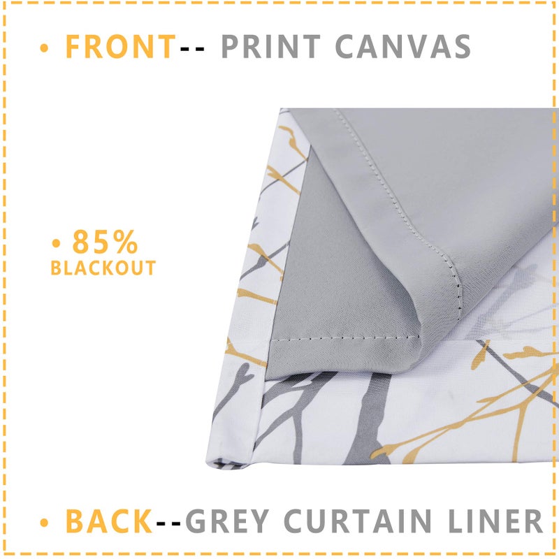 FMFUNCTEX 100% Blackout Curtains Yellow White Tree Liner Curtains for Bedroom  Branch Partterned Curtains 63 inch Length for Living Room  Room Darkening Thermal Insulated Drapes  Grommet Top 2 Panels - Image 4