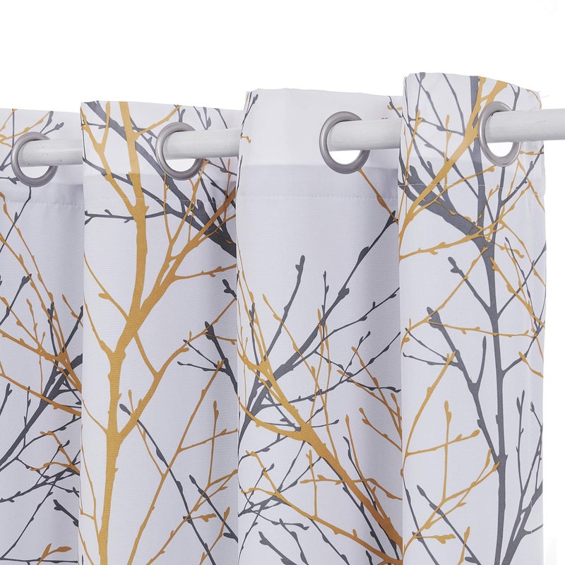 FMFUNCTEX 100% Blackout Curtains Yellow White Tree Liner Curtains for Bedroom  Branch Partterned Curtains 63 inch Length for Living Room  Room Darkening Thermal Insulated Drapes  Grommet Top 2 Panels - Image 3