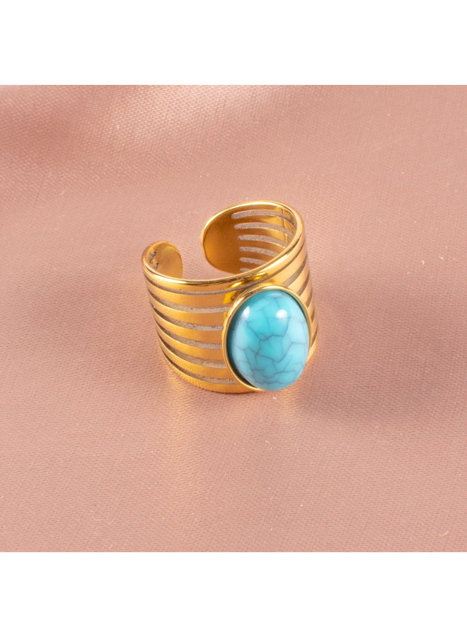 ذا بلاك بيرل اكسسوريز خاتم أستانليس ستيل ذهبي فري سايز مرصع بالحجر الفيروزي - Image 2