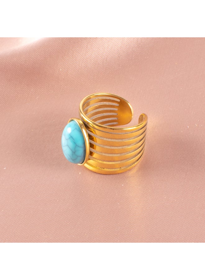 ذا بلاك بيرل اكسسوريز خاتم أستانليس ستيل ذهبي فري سايز مرصع بالحجر الفيروزي - Image 3