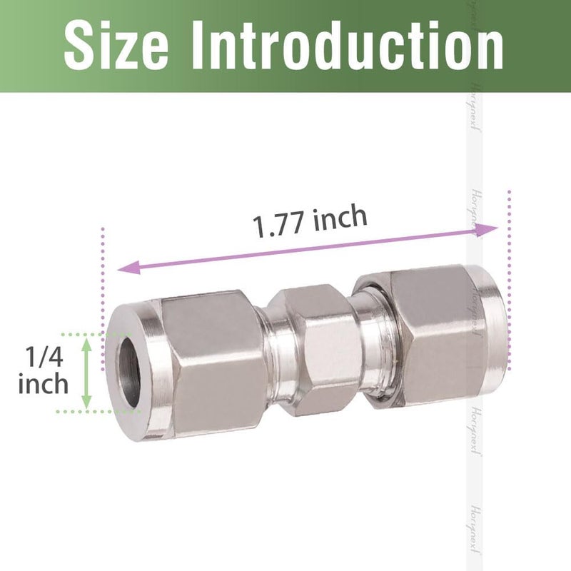 Horiznext 1/4 inch Stainless Steel 304 Compression Fitting for tube, connect air line brass pipe, adapt copper brake hose water fuel system (1 pc) - Image 1