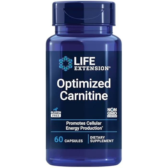 Life Extension Optimized Carnitine, Three Forms of L-carnitine, Promotes Heart & Brain Health, Gluten Free, Non-GMO, Vegetarian, 60 Capsules - Image 1