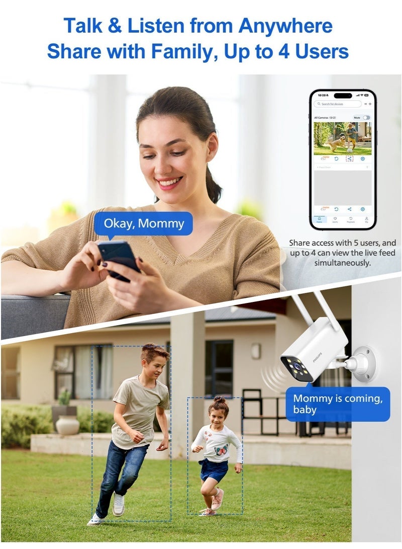 Philips 2MP Outdoor Camera, Outdoor Security Camera & CCTV Camera for Home, Bullet Camera with AI-Enhanced 2K-Like 1080P Video, Smart Surveillance Camera, 180° Pan & 90° Tilt, Color Night Vision, Two-Way Audio, IP66 Waterproof Home Security System - Image 5