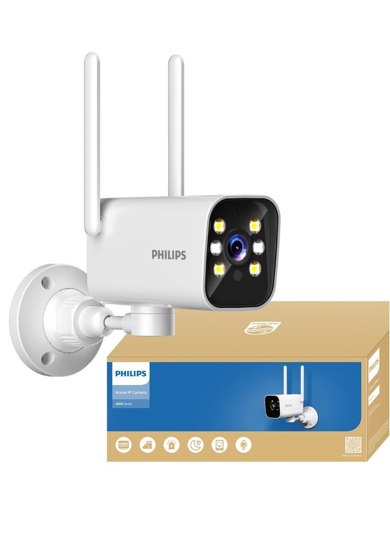 Philips 2MP Outdoor Bullet Security Camera for Home, 1080P AI Enhanced HD WiFi CCTV Surveillance Camera, Smart Outdoor Camera System with 180° Pan & 90° Tilt, Color Night Vision, Two-Way Audio,Only supports 2.4GHz Wifi,Supports Up to 128GB TF Card & Cloud Storage, IP66 Waterproof - Image 1