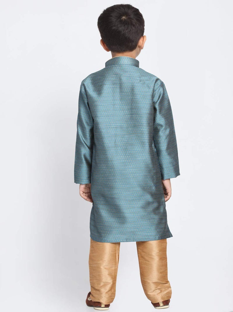 JBN Creation Boys' Azure and Rose Gold Silk Blend Kurta and Pyjama Set_VASBK047AQnPRG_28 - Image 5