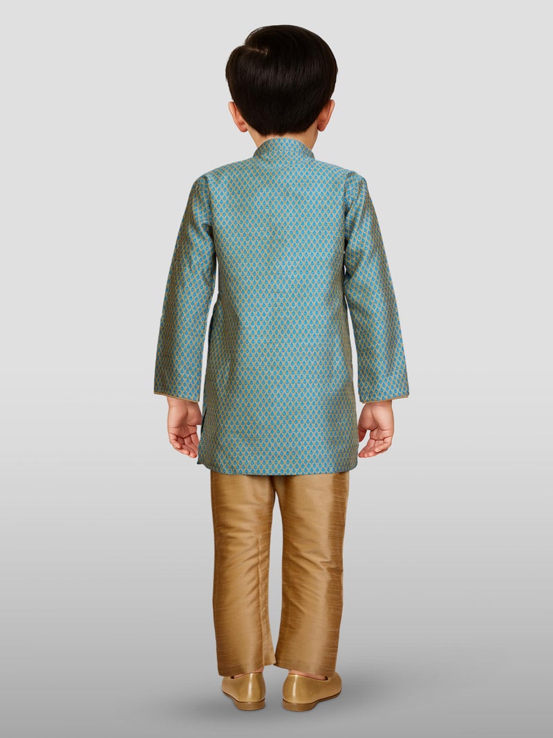 JBN Creation Boys' Azure and Rose Gold Silk Blend Kurta and Pyjama Set_VASBK047AQnPRG_28 - Image 3
