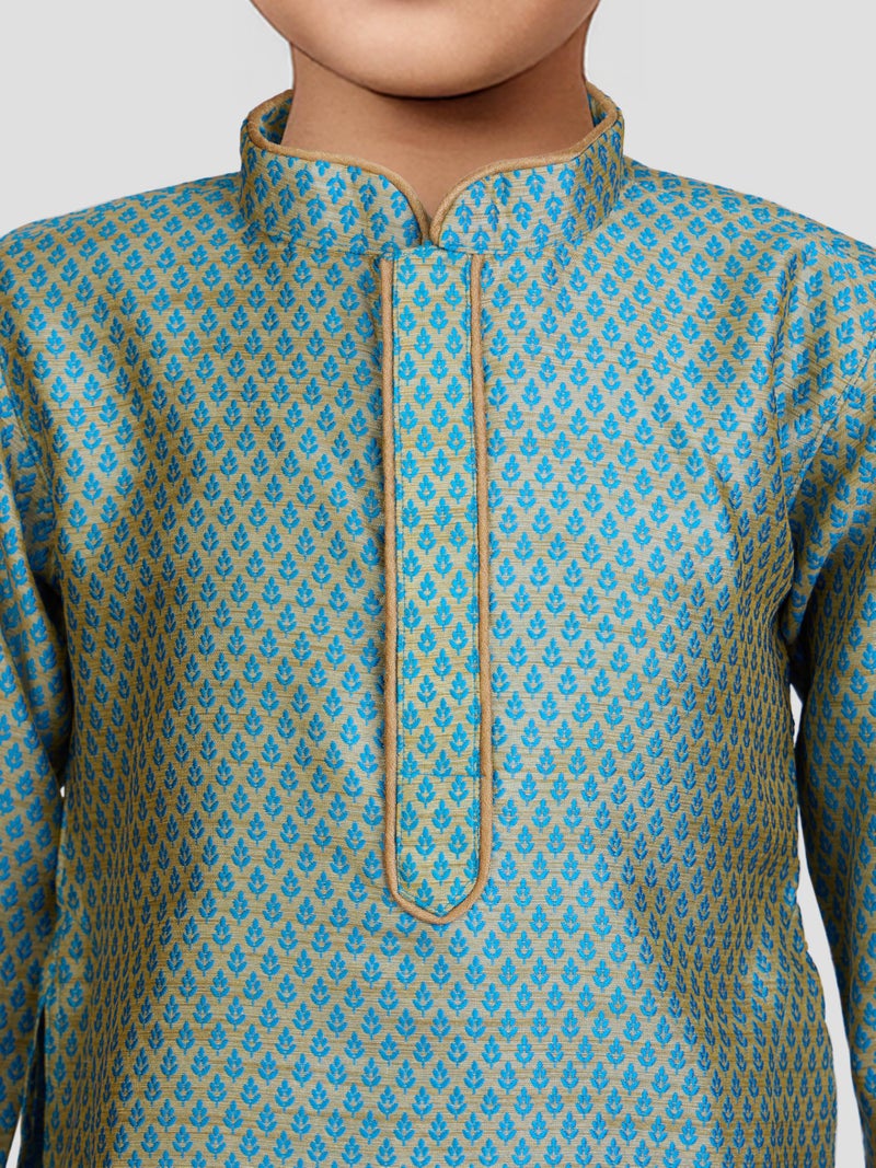 JBN Creation Boys' Azure and Rose Gold Silk Blend Kurta and Pyjama Set_VASBK047AQnPRG_28 - Image 2