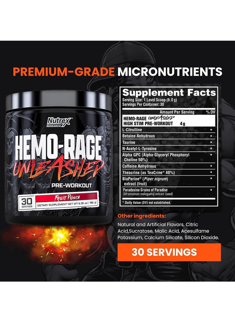 Nutrex Research - Hemo-Rage Pre-Workout - Fruit Punch - (180g) - Image 1