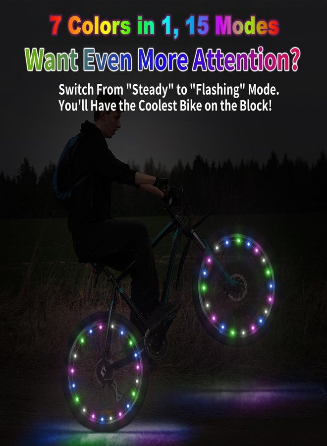 DAWAY A01 LED Bike Wheel Lights - Bright Bicycle Spoke Lights (2 Tires, 7-Color), 15 Modes, Waterproof Safety Tire Lights for Kids Adults, Fun Bike Decoration Accessories, with Batteries - Image 3