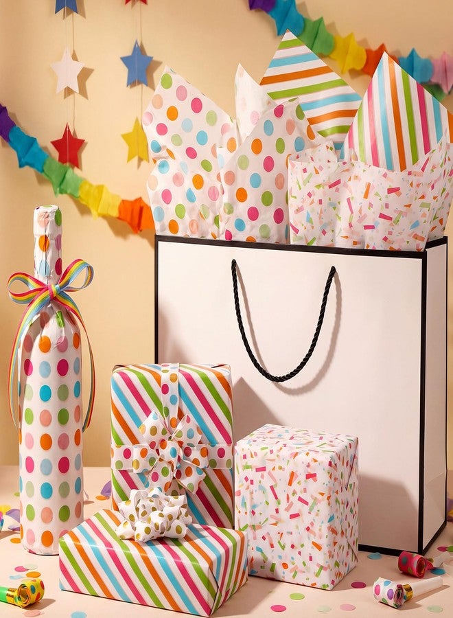 Marspark 60 Sheets Rainbow Tissue Paper for Gift Bags, Polka Dot, Stripe and Confetti Gift Wrapping Paper for Birthday, DIY Crafts, Baby Shower, Party Decor and Wedding, Bulk 3 Designs - Image 4