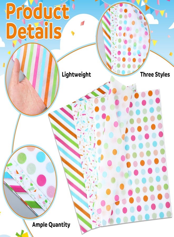 Marspark 60 Sheets Rainbow Tissue Paper for Gift Bags, Polka Dot, Stripe and Confetti Gift Wrapping Paper for Birthday, DIY Crafts, Baby Shower, Party Decor and Wedding, Bulk 3 Designs - Image 3