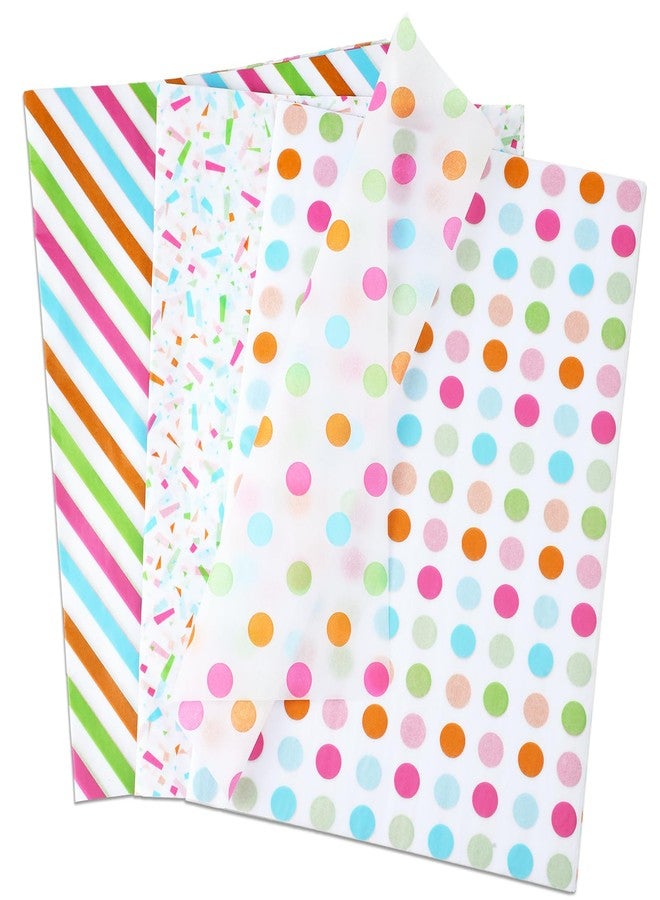 Marspark 60 Sheets Rainbow Tissue Paper for Gift Bags, Polka Dot, Stripe and Confetti Gift Wrapping Paper for Birthday, DIY Crafts, Baby Shower, Party Decor and Wedding, Bulk 3 Designs - Image 1