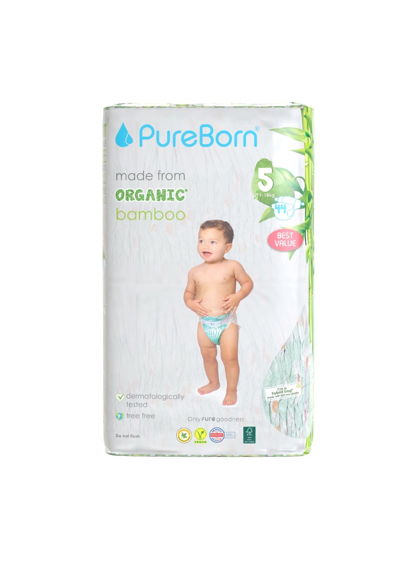 PureBorn Organic Baby Tape Style Diapers Size-5 11-18 kg Daisy Print 44 Diapers - Image 1