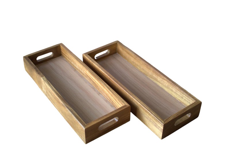 Woodkit Acacia Organizer Tray - Versatile Vanity & Kitchen Storage Tray, Small Desk Organizer for Jewellery, Utensils, Makeup, Spices - Eco-Friendly Home & Office Decor(Set of 2) - Image 1
