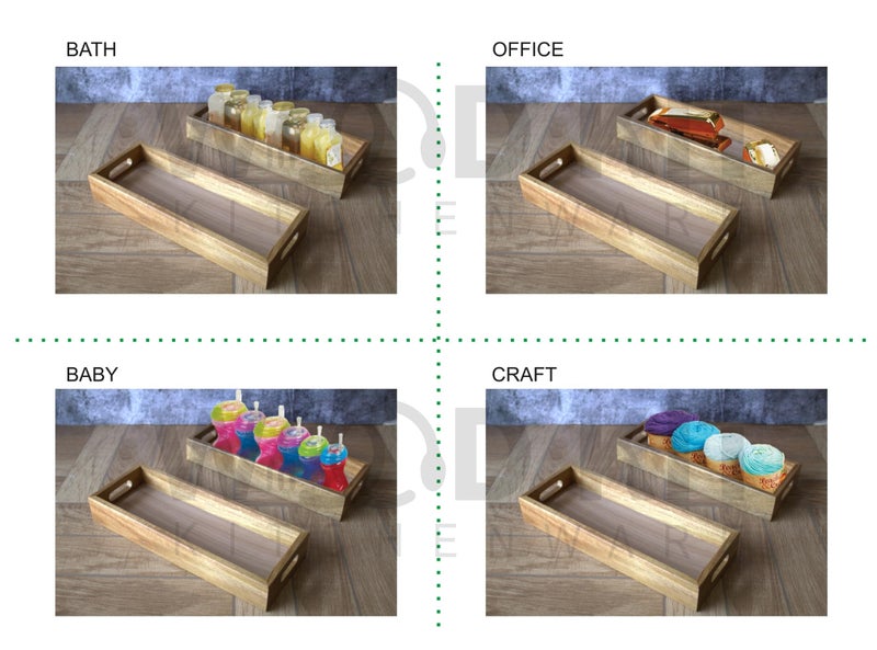 Woodkit Acacia Organizer Tray - Versatile Vanity & Kitchen Storage Tray, Small Desk Organizer for Jewellery, Utensils, Makeup, Spices - Eco-Friendly Home & Office Decor(Set of 2) - Image 3