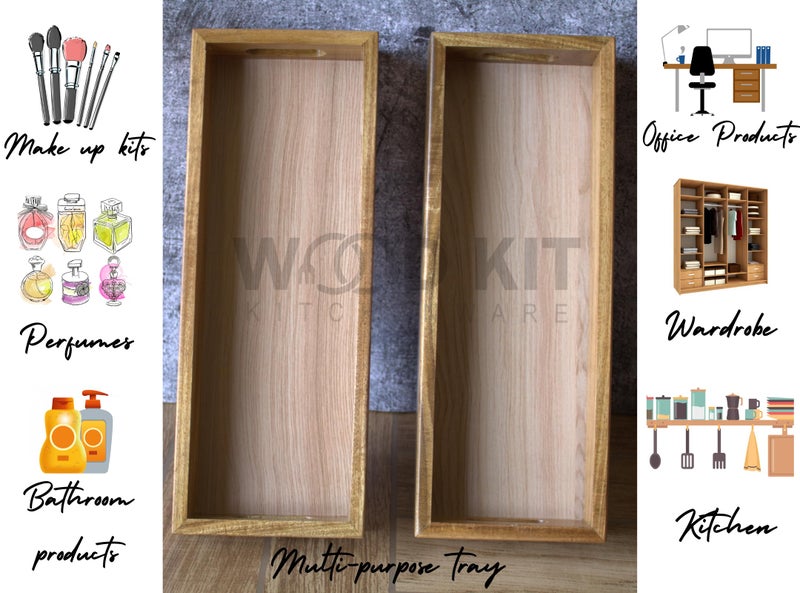 Woodkit Acacia Organizer Tray - Versatile Vanity & Kitchen Storage Tray, Small Desk Organizer for Jewellery, Utensils, Makeup, Spices - Eco-Friendly Home & Office Decor(Set of 2) - Image 5
