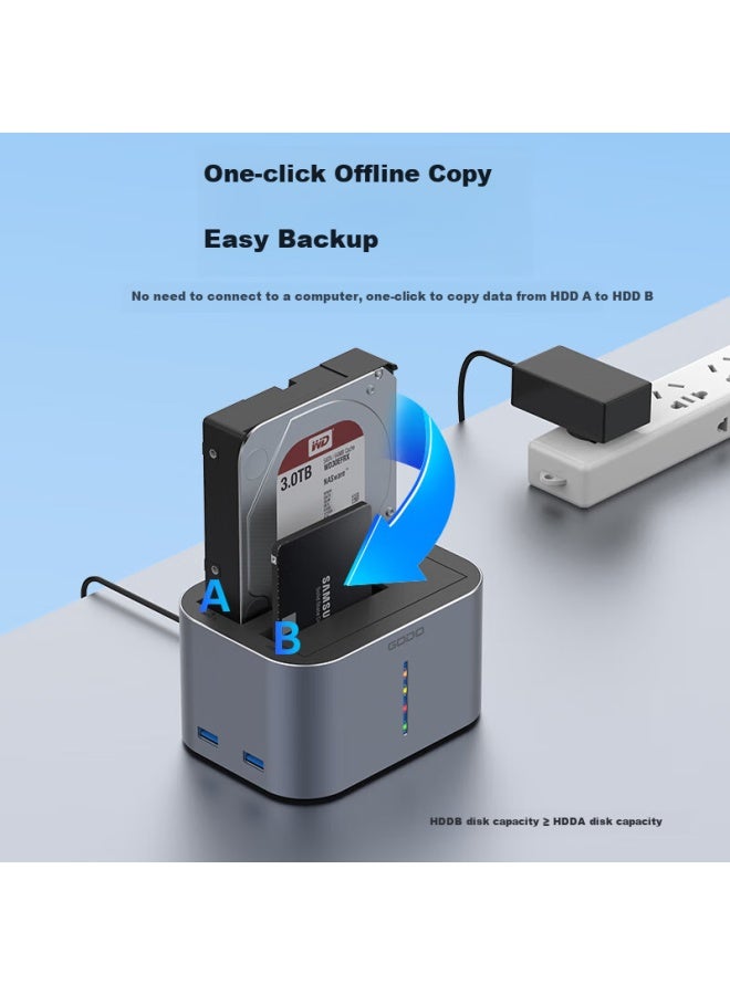 Godo o Mechanical Hard Drive Enclosure, 3.5-inch Base, 2.5-inch Sata Ssd, Dual-bay Expansion, External Usb 3.0 Reader, Compatible With Desktop And Laptop - Image 2