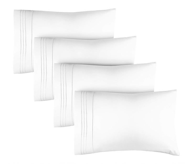 CGK Unlimited Queen Size Pillow Cases Set of 4  Extra Soft Pack of 4 Pillowcase Covers  Hotel Luxury Pillowcases  Machine Washable Pillow Protectors  20x40 Pillow Cases 4 Piece  Queen Size White Pillow Covers  - Image 1