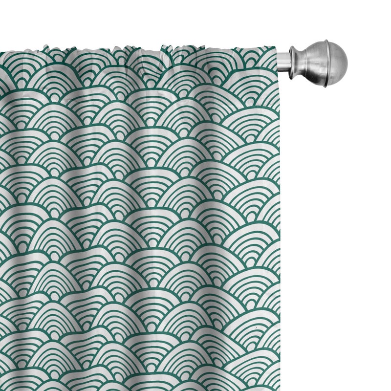 Ambesonne Teal Curtains  Traditional Japanese Chinese Seigaiha Pattern Abstract Scales Inspirations  Window Treatments 2 Panel Set for Living Room Bedroom  Pair of - 28"" x 84""  Jade White - Image 1