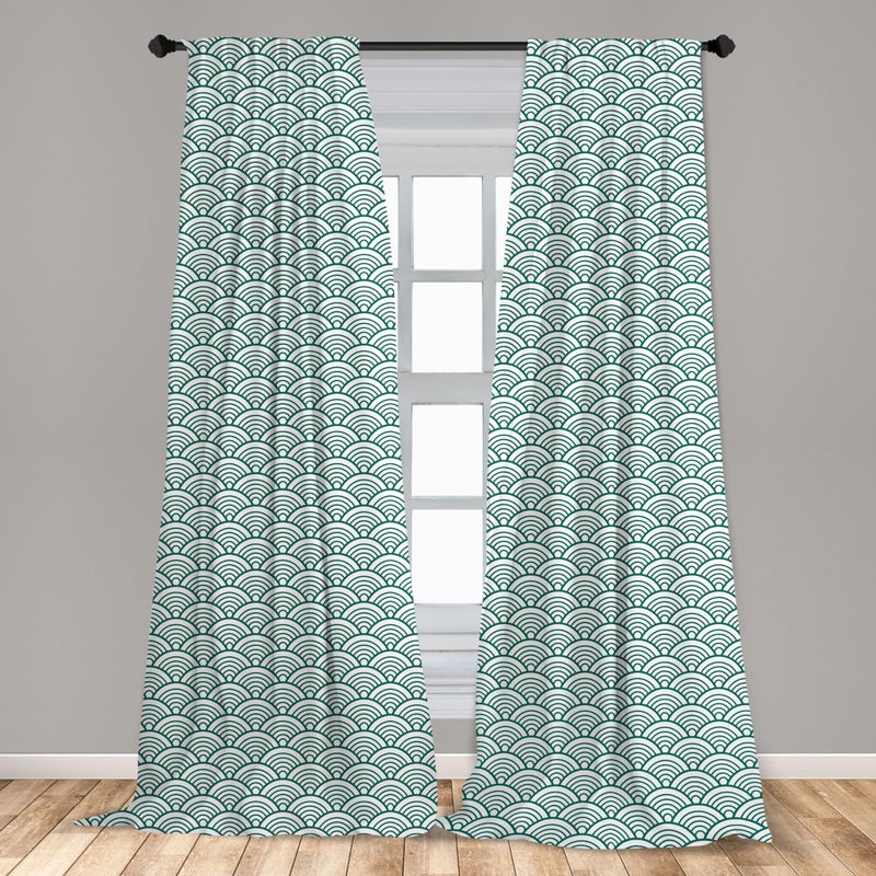 Ambesonne Teal Curtains  Traditional Japanese Chinese Seigaiha Pattern Abstract Scales Inspirations  Window Treatments 2 Panel Set for Living Room Bedroom  Pair of - 28"" x 84""  Jade White - Image 3