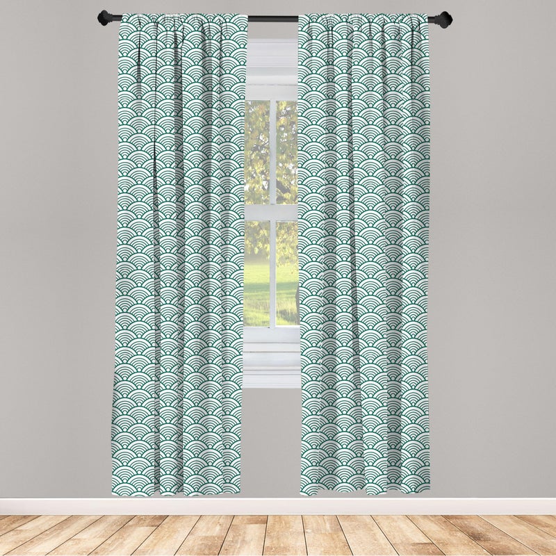 Ambesonne Teal Curtains  Traditional Japanese Chinese Seigaiha Pattern Abstract Scales Inspirations  Window Treatments 2 Panel Set for Living Room Bedroom  Pair of - 28"" x 84""  Jade White - Image 2